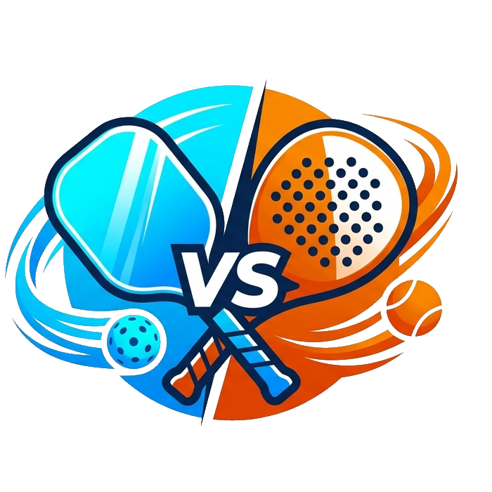 Illustration of a pickleball paddle and ball on the left and a padel racket and ball on the right, separated by "VS" in the center.